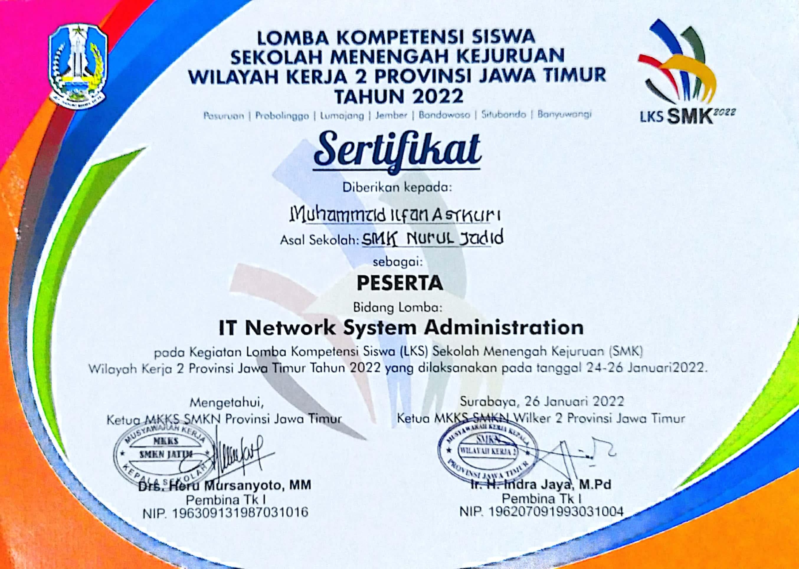 Sertifikat Lomba IT Network System Administration